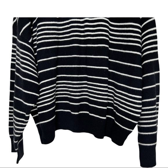 ALLSAINTS Reverb Hooded Stripes Contemporary Wool Blend Sweater Black Ecru - Picture 4 of 12